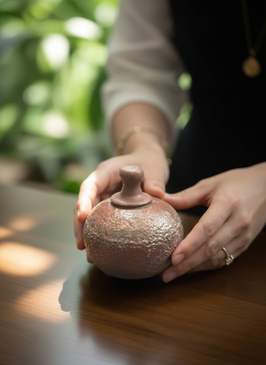 Textured Lidded Copper Vase
