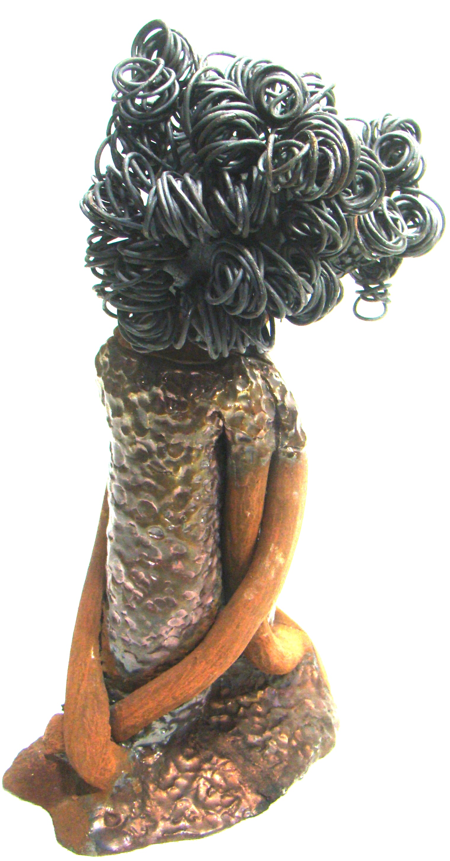 My BFF stands 13" x 8" x 4" and weighs 4.13 lbs.     Both girls have lovely honey brown complexions.     Their dresses are textured and have copper metallic glazes.     The long loving arms of My BFF embrace one another with love.     My BFF has over 25 feet of curly 16 gauge wire hair.     My BFF represents the close bond and friendship that has developed between all women of every race, ethnicity, and color.     My BFF will make an excellent gift to your BFF!     Free Shipping!