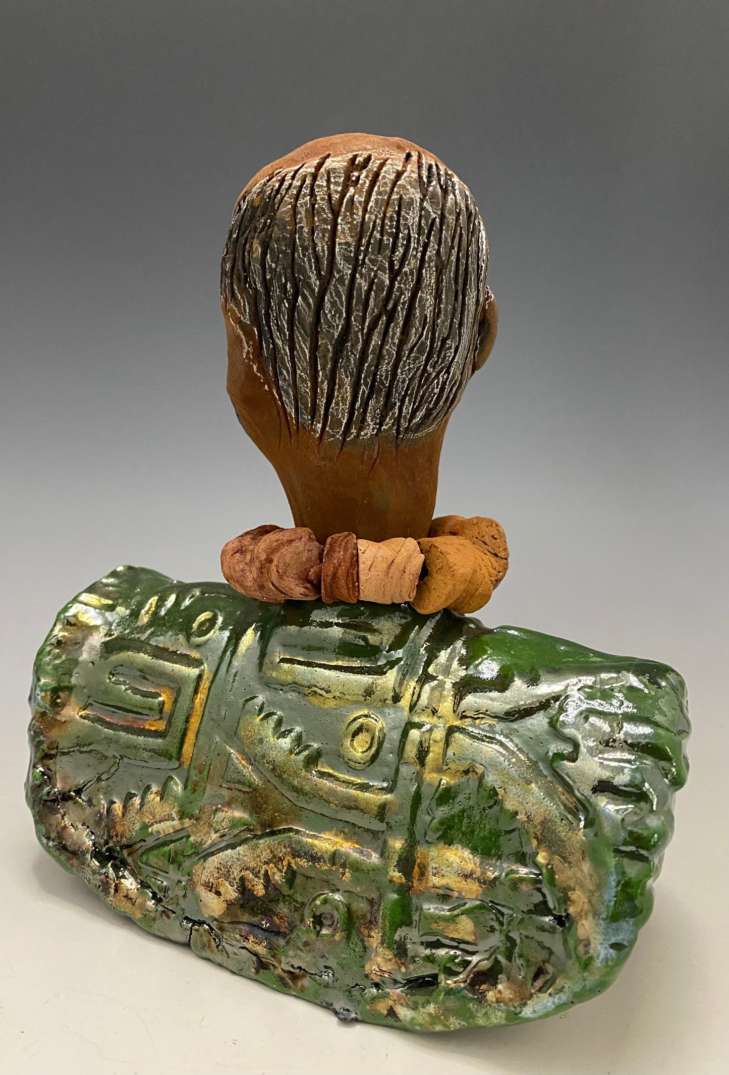 Learning to draw is really a matter of learning to see - to see correctly - and that means a good deal more than merely looking with the eye.- Lester Jones Meet James! Albert stands 7.5" x 6" x 3" and weighs 2.5lbs. Albert wears a colorful metallic copper green dashiki. He is partially bald with a salt and peppered beard. Yes ,,,,,,He is one of few Men found in the Herdew collection!