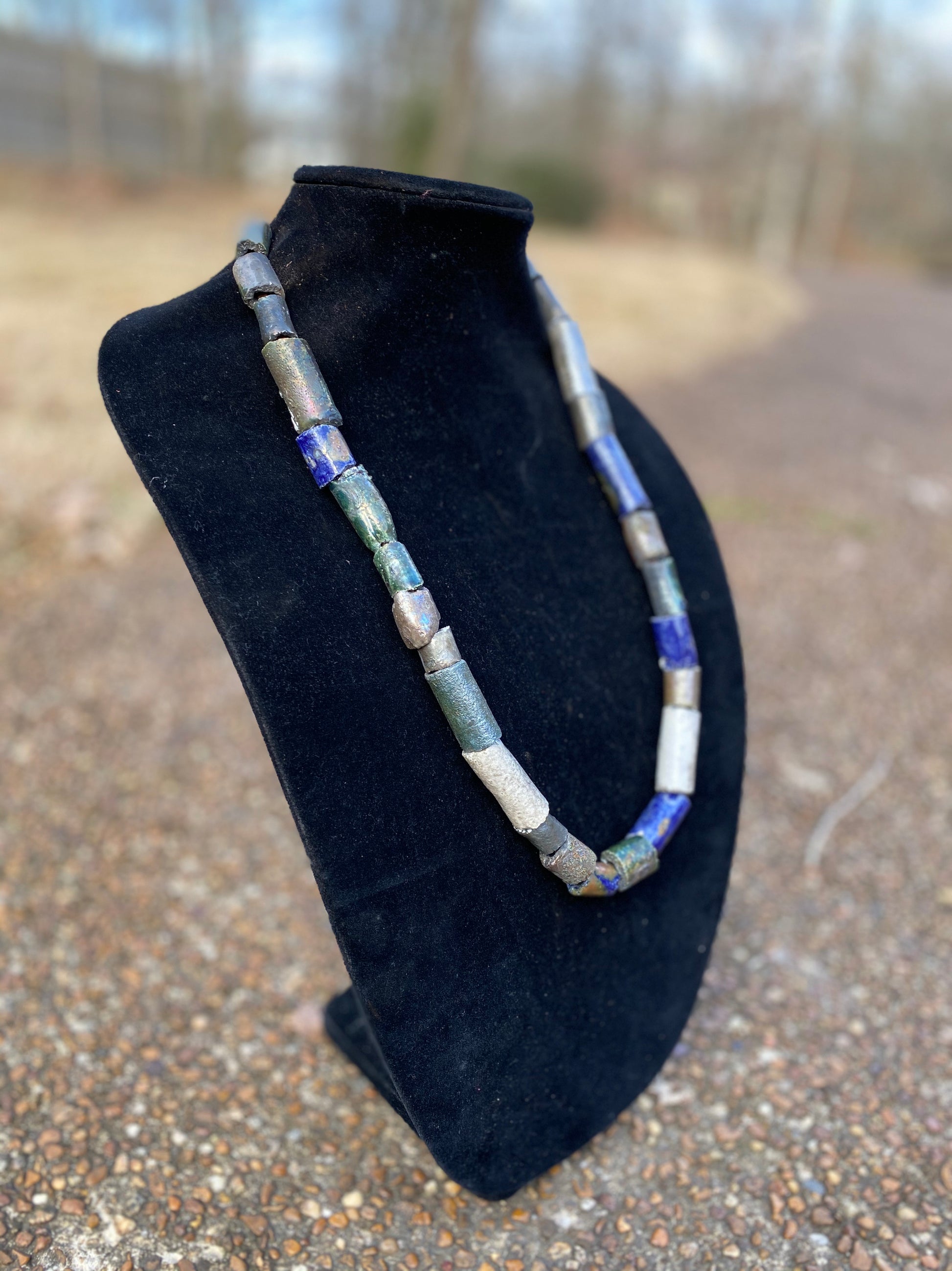Nice Beaded Necklace 26 raku beaded necklace. Weighs 4.7 ounces. Hangs 12"  Nice Did I say Light Weight!