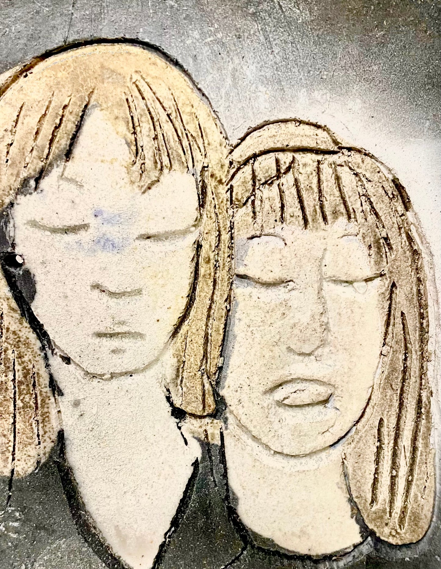 This is my Sister! Girl Face Tile Raku Fired 4" x 4.5" 6.2 ozs Back Hook