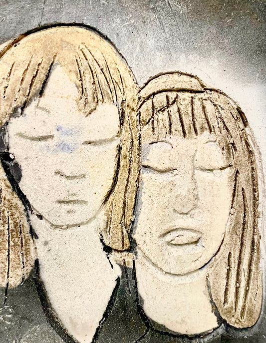 This is my Sister!  Girl Face Tile Raku Fired 4" x 4.5" 6.2 ozs Back Hook