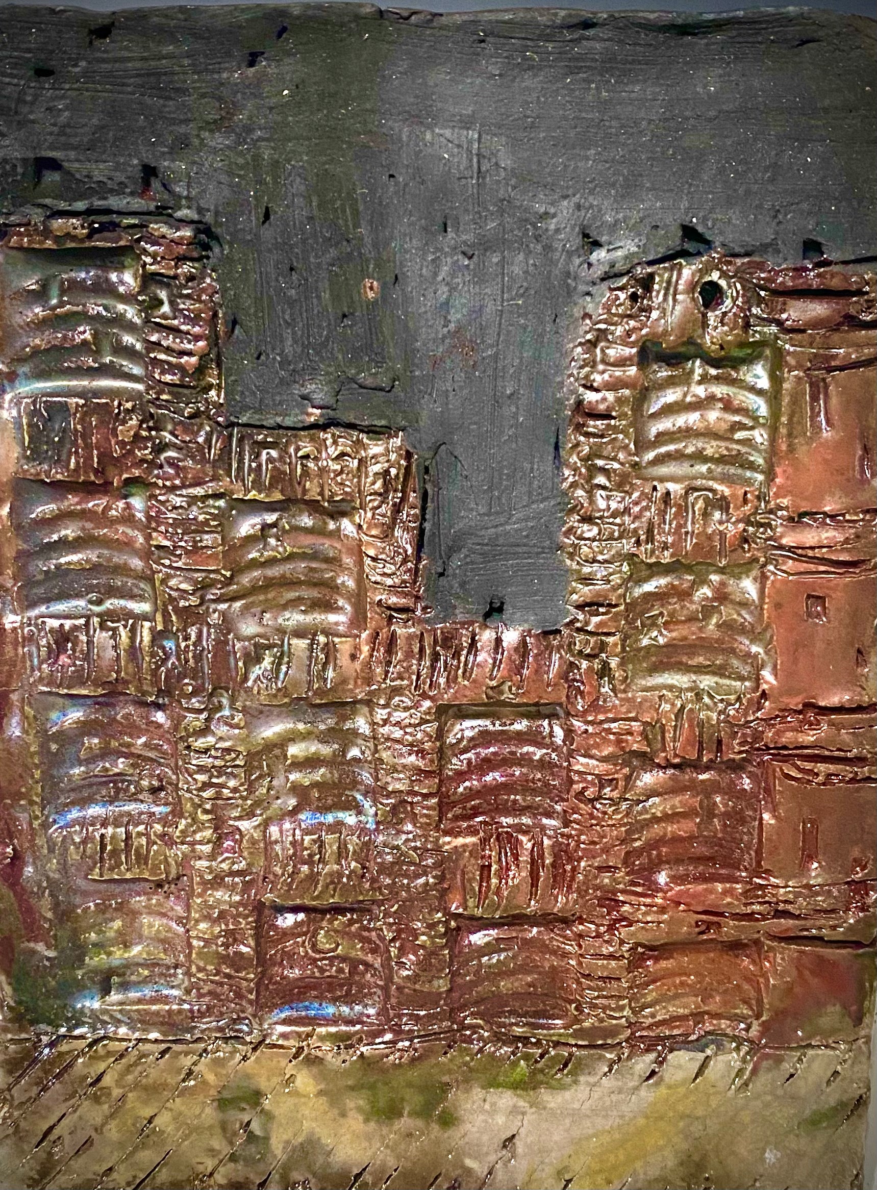 Skyline of Downtown Nashville   4.5” x 5.5” 7.45 ozs Metallic copper glaze etched back hook