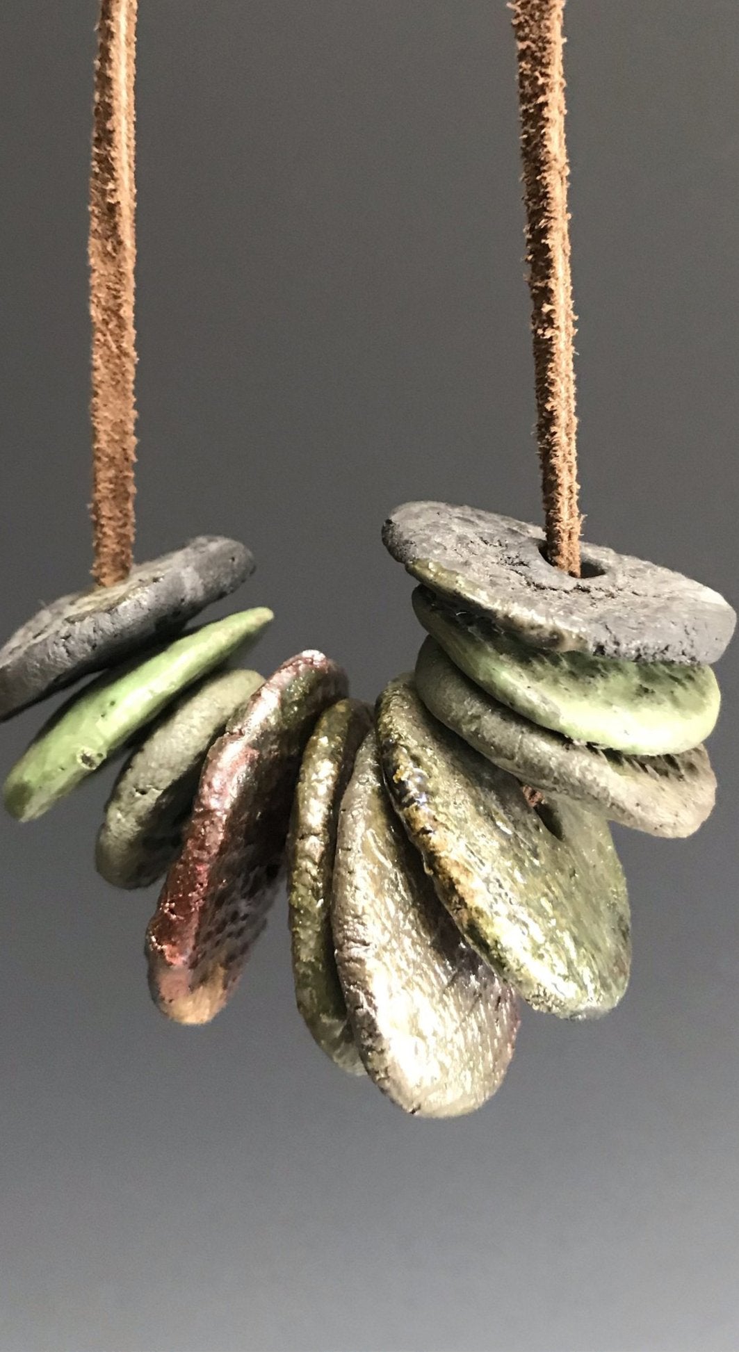 Raku Necklace- 10 Multicolored Discs