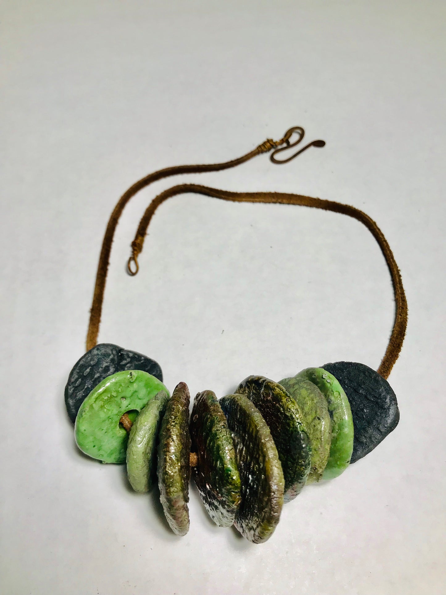Raku Necklace- 10 Multicolored Discs