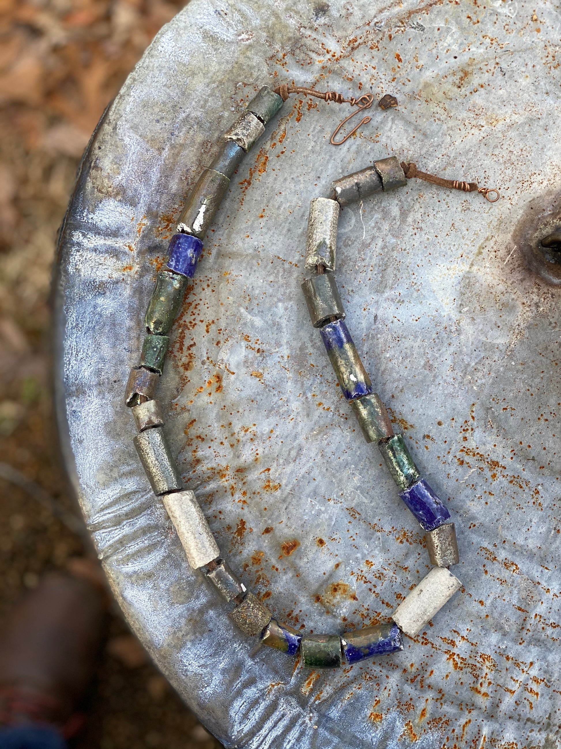 Nice Beaded Necklace 26 raku beaded necklace. Weighs 4.7 ounces. Hangs 12"  Nice Did I say Light Weight!