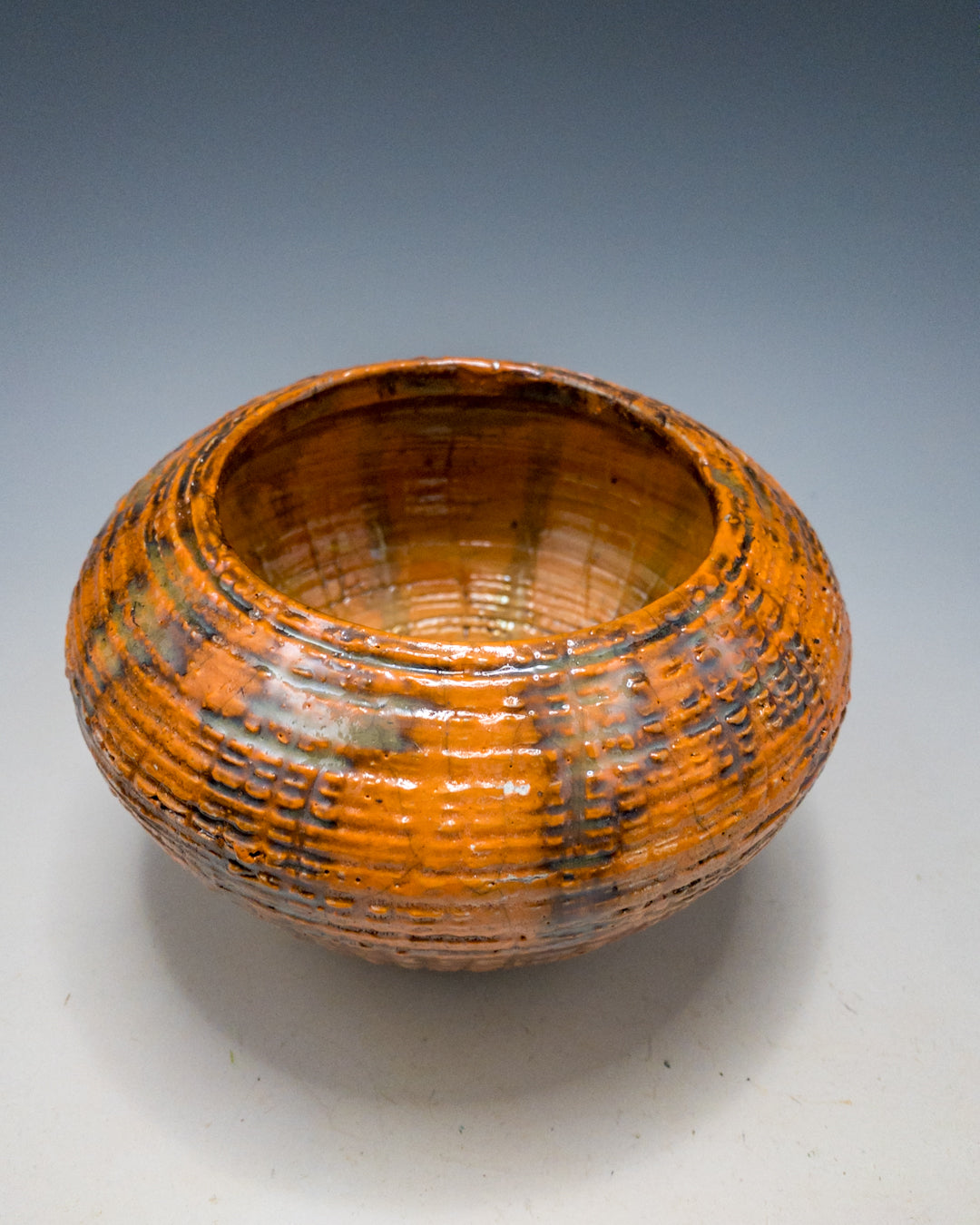 Orange and Gold Raku Pot