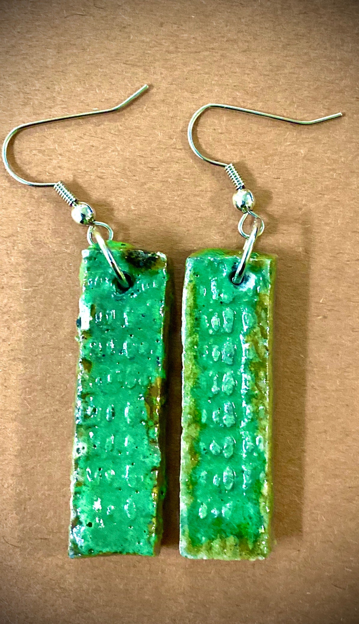 Really Nice! Raku Irregular Rectangle Shimmery green gold luster 1/2 ounce