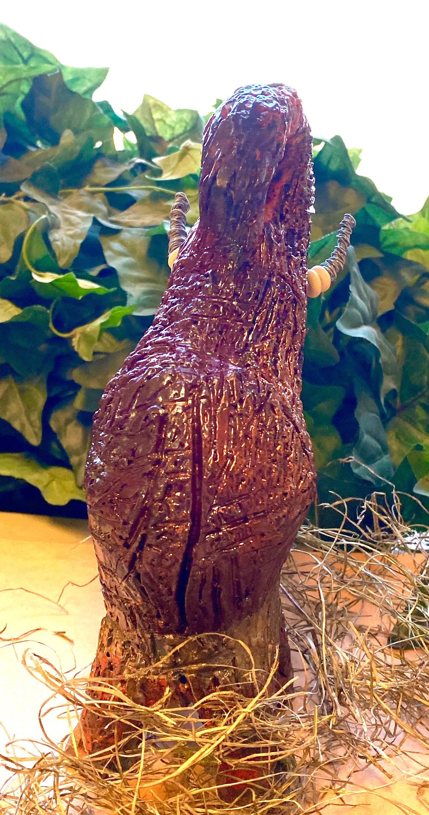 Raku Elephant Have you HERD!!!!!! Just one of these lovely Raku Fired Elephant will make an excellent gift for your friend, sorority or for your home’ special place centerpiece. 8" x 4" x 4" 1.7 lbs Beautiful orange copper metallic raku elephant Beaded white tusk with silver wire. For decorative purposely only. Great Gift!