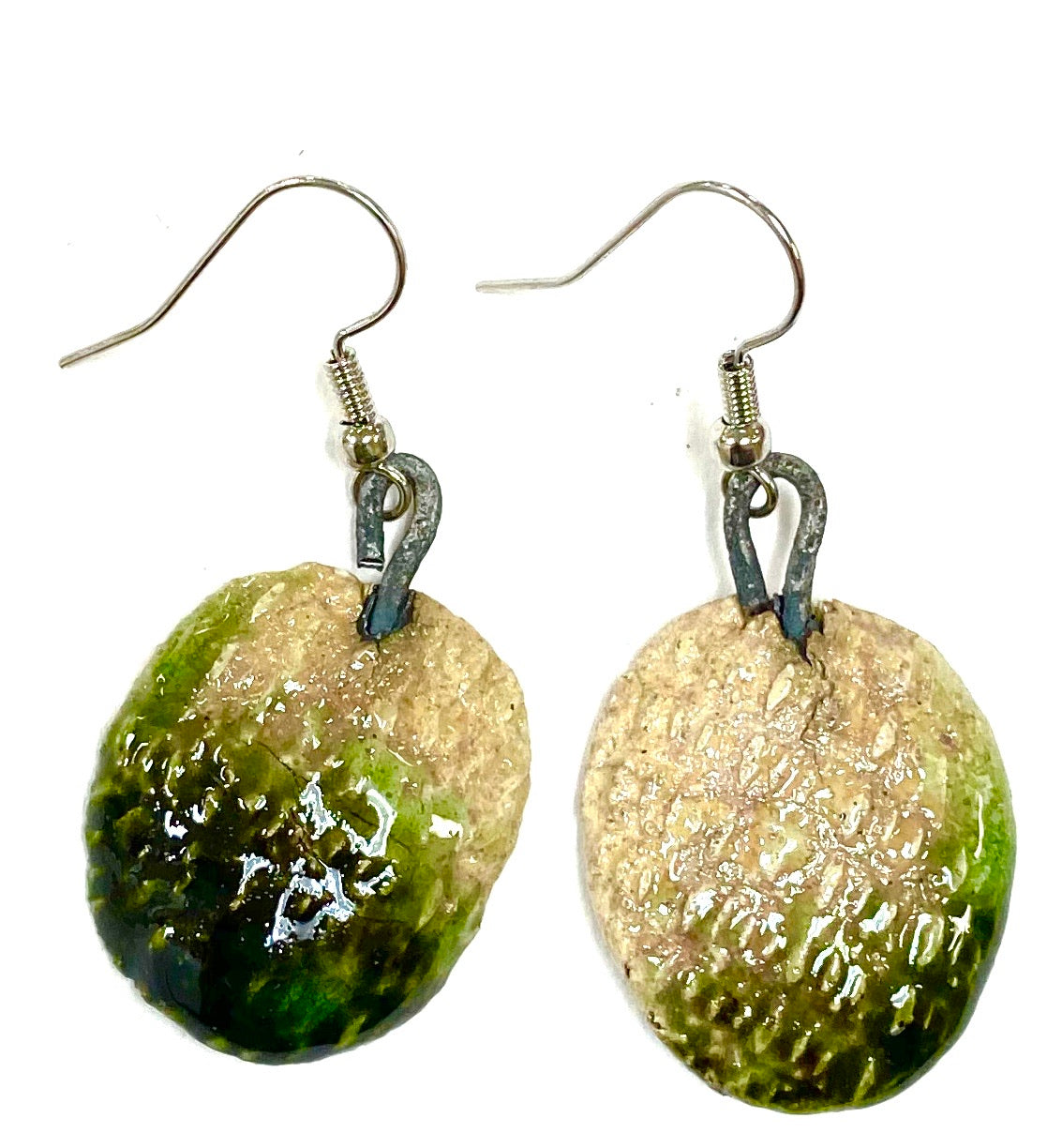Really Nice! Raku Shimmery two tone white and green luster textured 1/2 ounces