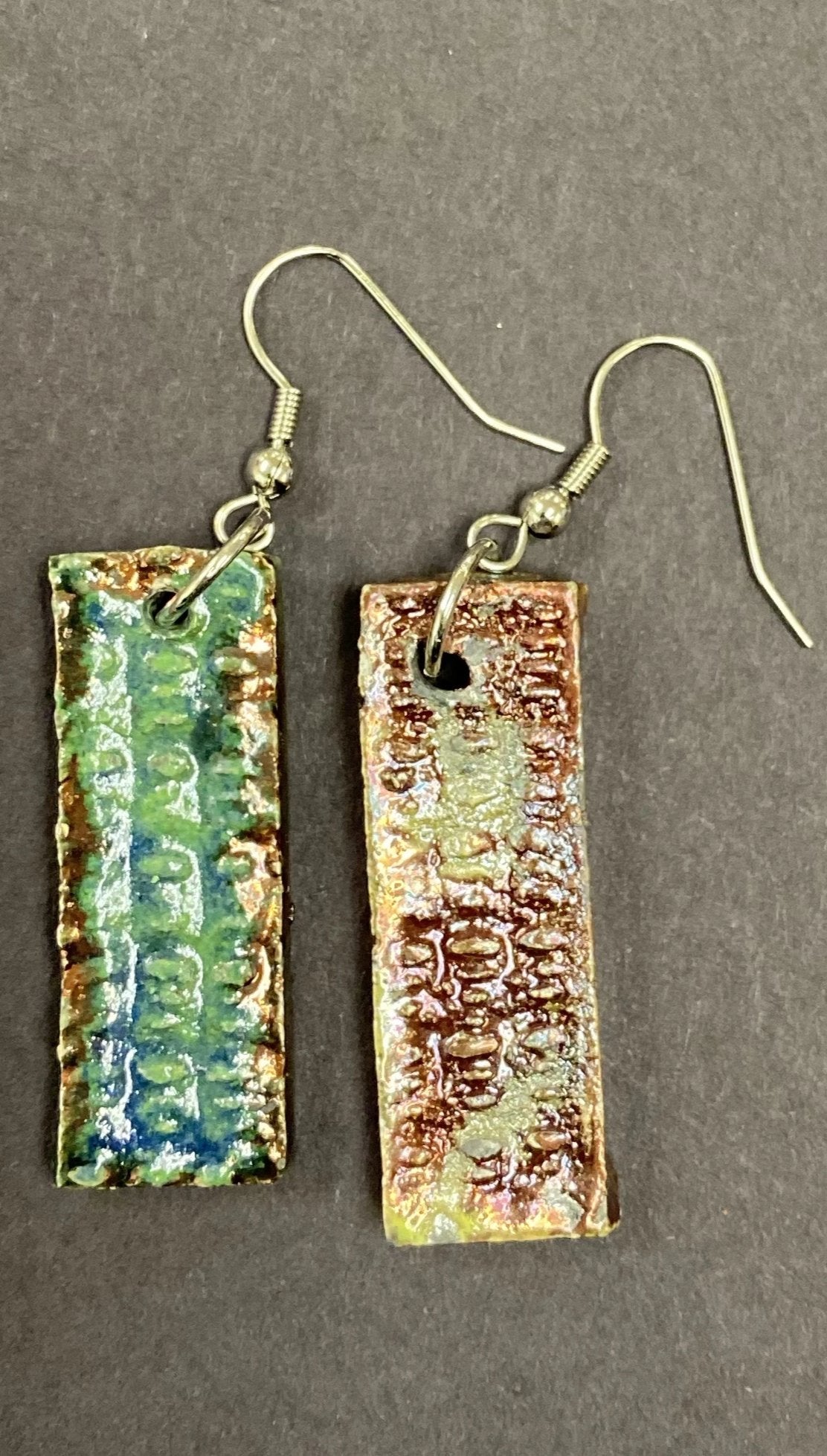 Raku Irregular Rectangle Shimmery green copper gold luster 1/2 ounce
