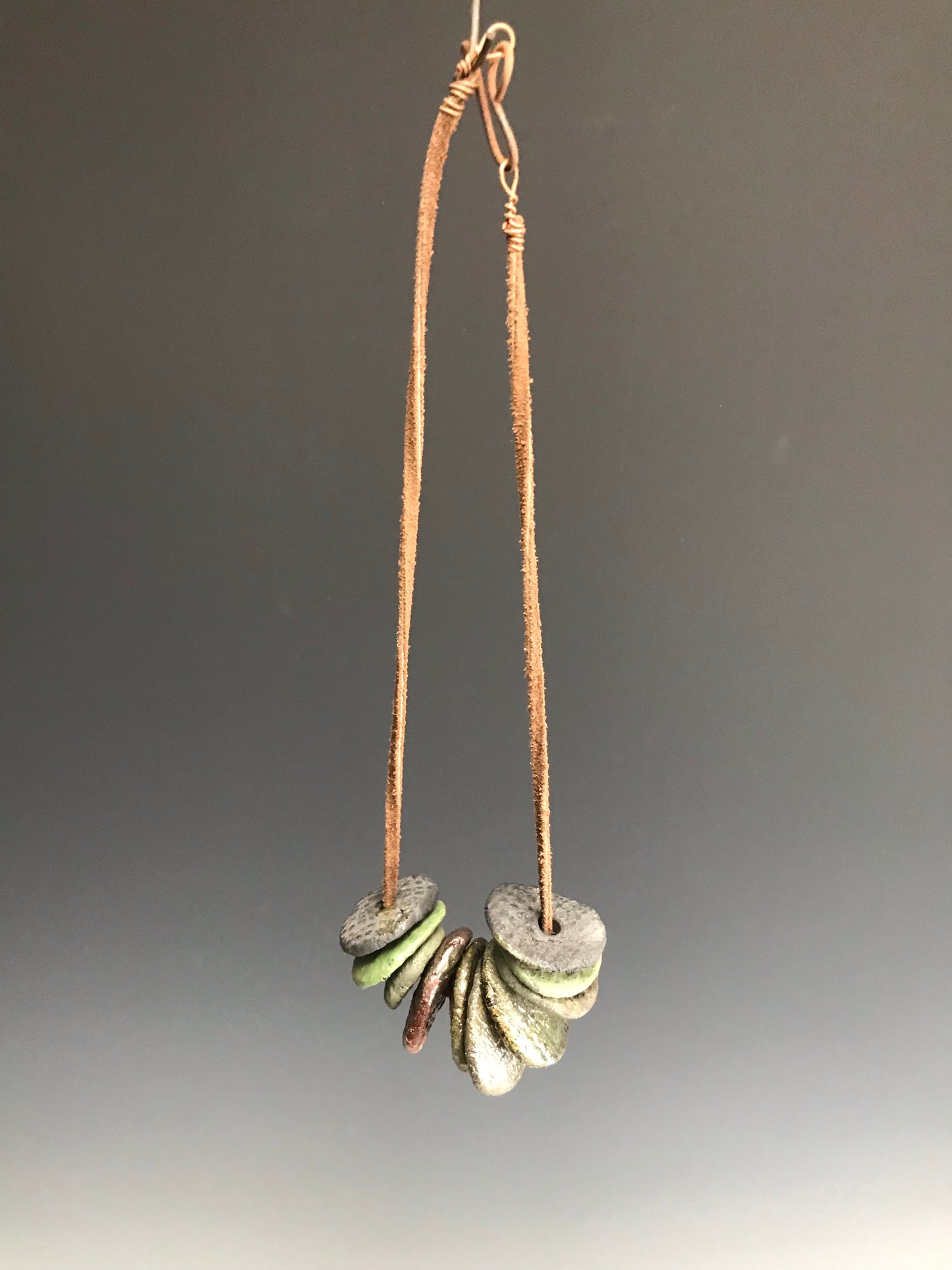 Raku Necklace- 10 Multicolored Discs