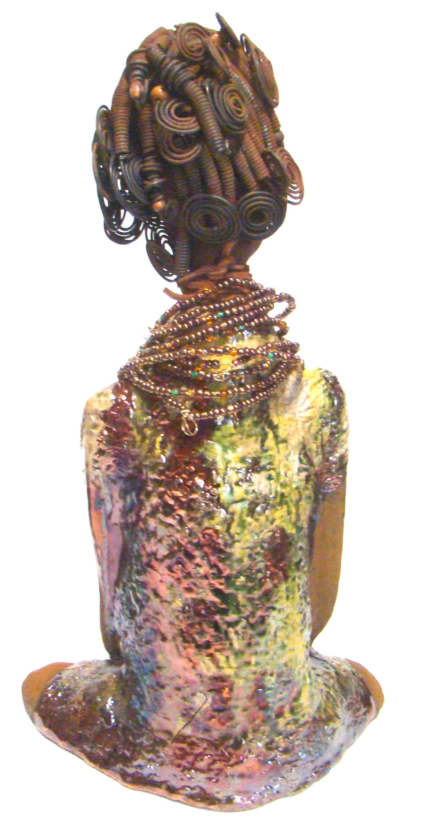 Jade stands 16" x 9" x 6" and weighs 6 lbs. She has a honey brown complexion. Her hair is black and rust brown.