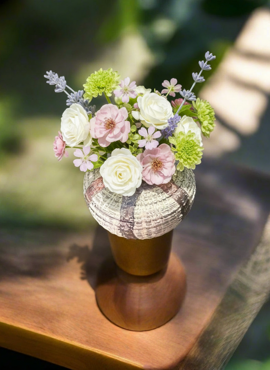 Textured Small Black and Copper Stripe Vase