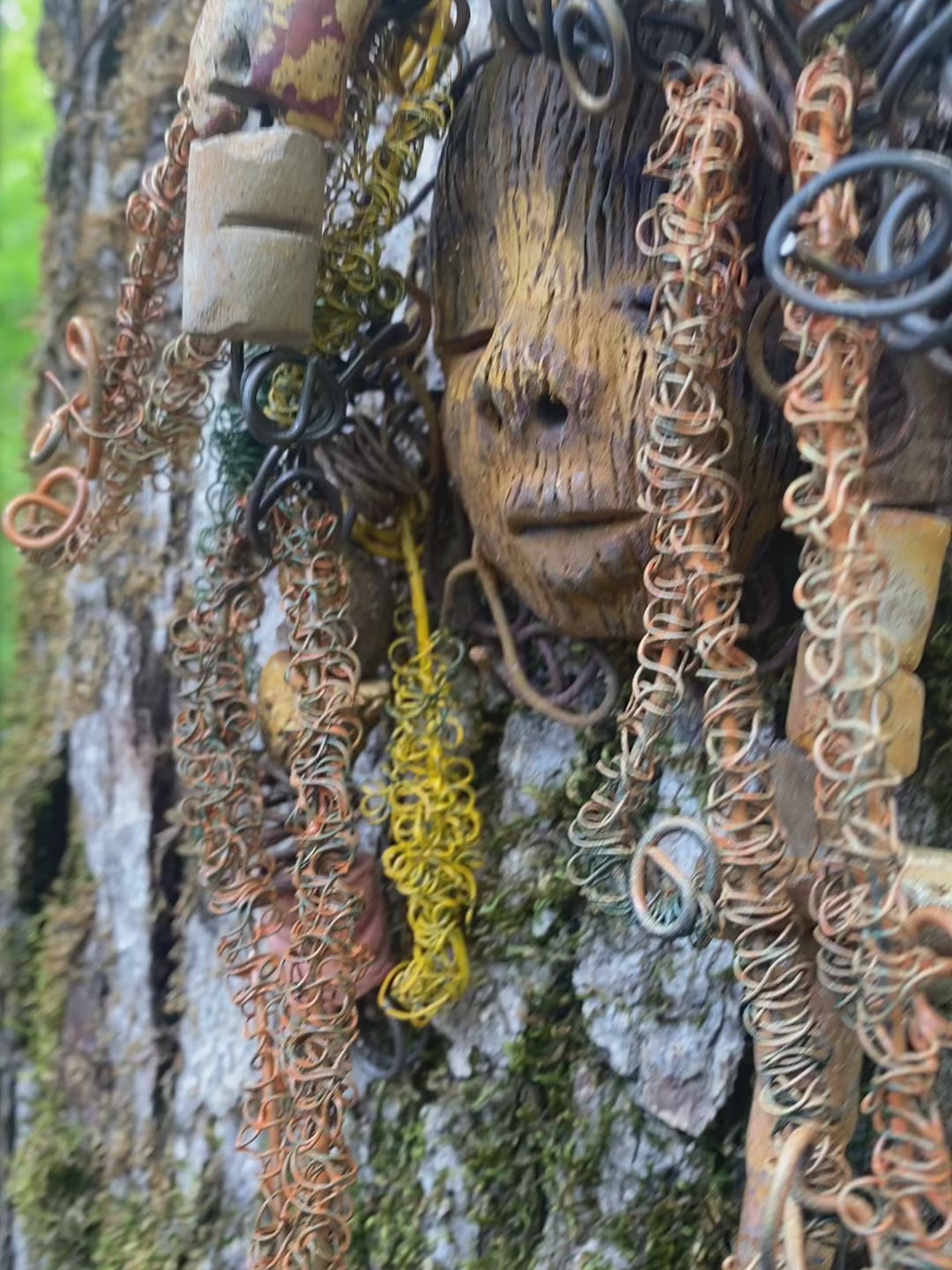 Vetti is 6”x8 ” and weighs 4.6 ozs. She has a two tone copper brown complexion. Vetti has big hair with several spiral coils handmade Raku beads. Over 30 ft of hand twisted 16 and 24 gauge wire!