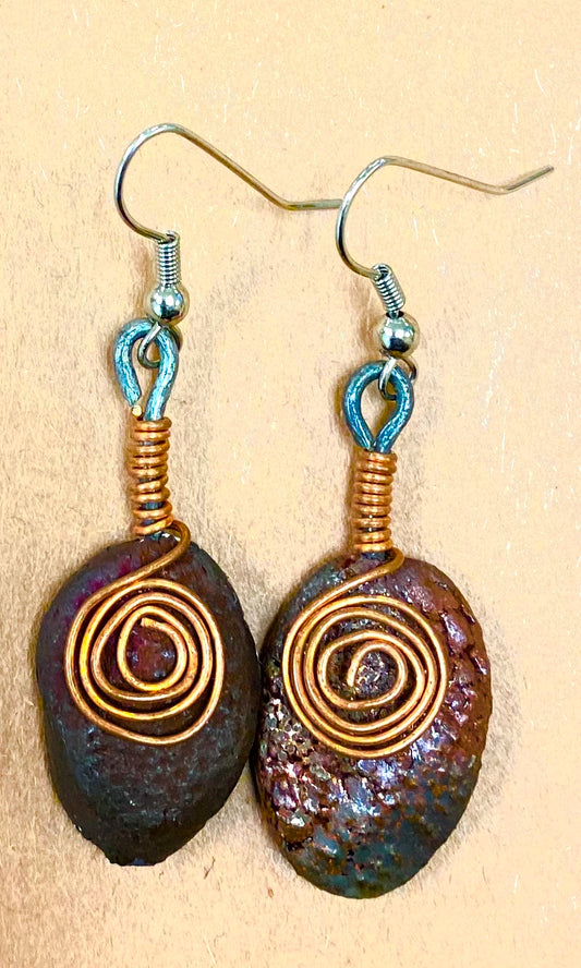 Raku copper metallic  copper coils textured Irregular ovals 1/2 ounces