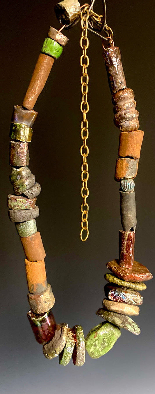 Nice! 30 handmade raku fired beads 26" in length with chain 5.2 oz