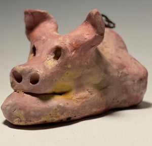 This Little Piggy named Kali is 4" x 5' x 6" and weighs 1.8 lbs. Kali has a matte and satin pinkish complexion. Kali little curly tail is made of wire.