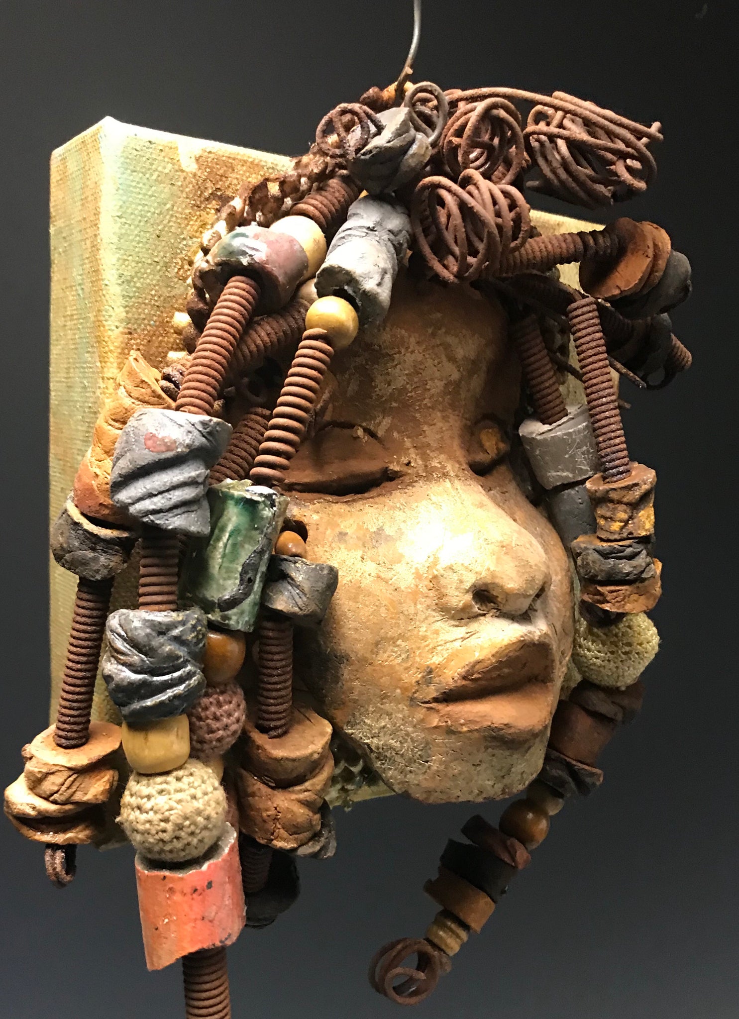 Norway  has over 30 feet of 16 gauge wire for hair and over 35 raku and wooden beads. Norway has an awesome honey brown copper crackle face and lips. Norway   is ready to be hung! Shipping and Returns 