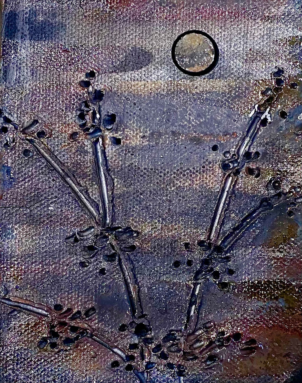 Raku Tree and Moon Tile  4" x 6" metallic etched 7.8 ozs