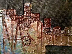 Skyline of Downtown Nashville   4.5” x 5.5” 7.45 ozs Metallic copper glaze etched back hook