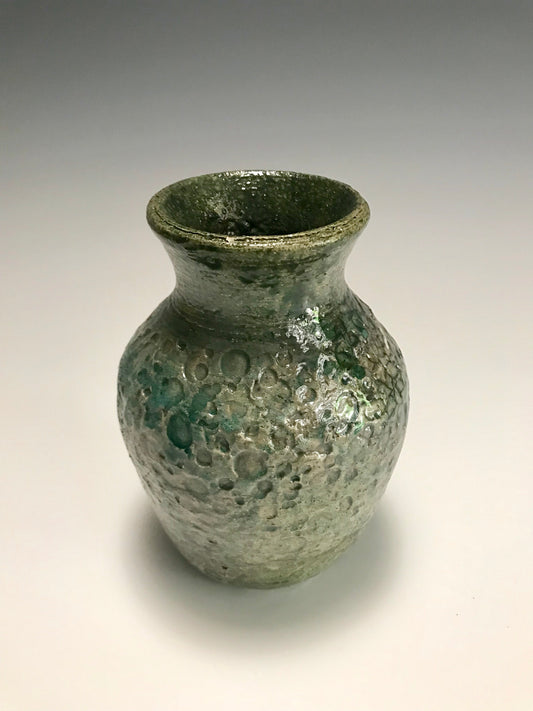 Metallic Textured Green Raku Vase