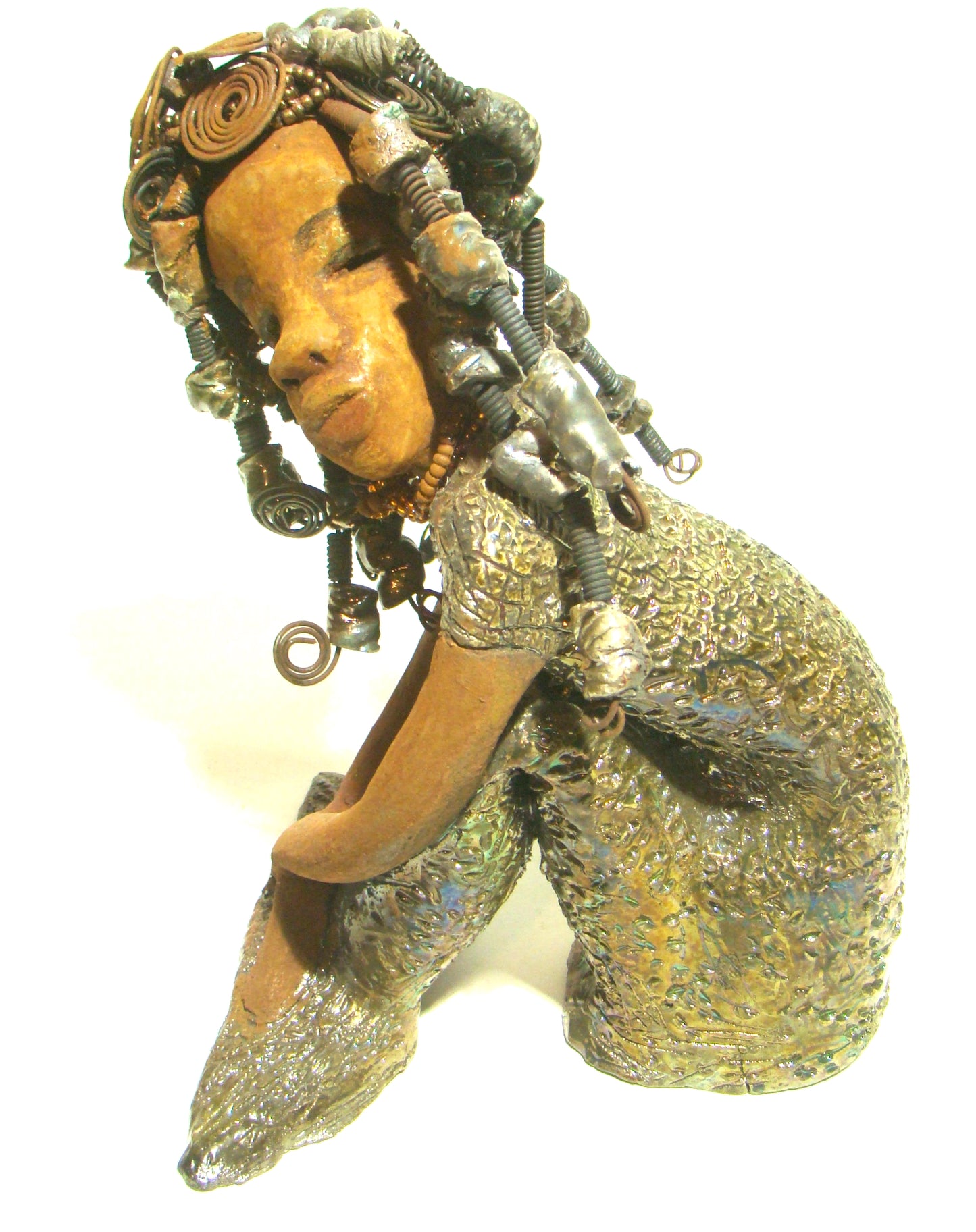 Miami is lovely dark skin mermaid with braided beaded wire hair.